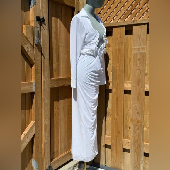 🆕 CHRISTOPHER ESBER 🧿 NWOT Venus Plunge Shirt Maxi Dress, White - Sz AU10 US 6 - Picture 6 of 16